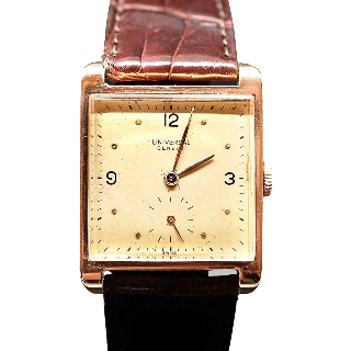 Montre Universal Geneve Vintage Carrée Or 18k mécanique Vers 1950.