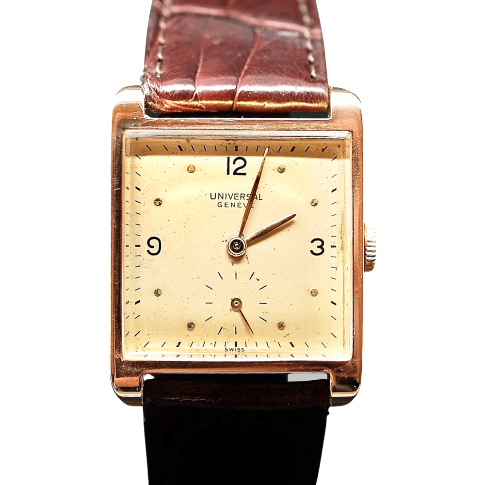 Montre Universal Geneve Vintage Carrée Or 18k mécanique Vers 1950.