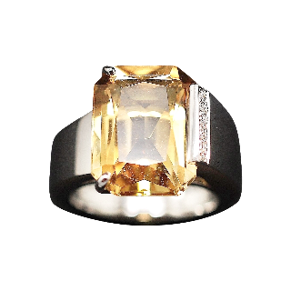 Bague Citrine et Diamants en Or gris 18k.Taille 54.