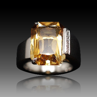 Bague Citrine et Diamants en Or gris 18k.Taille 54.