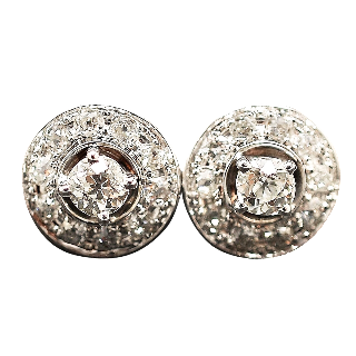 Boucles d'oreilles rondes en or 18k avec 2,0 Cts de Diamants taille ancienne.