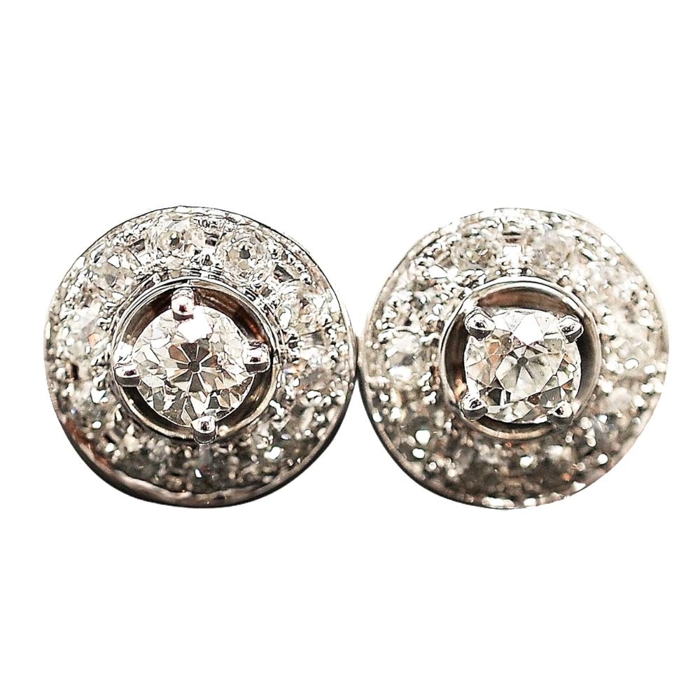 Boucles d'oreilles rondes en or 18k avec 2,0 Cts de Diamants taille ancienne.