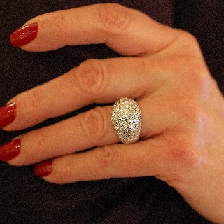 Bague Or Gris 18k avec 4,0 Cts de Diamants brillants, Marquise et Poires.