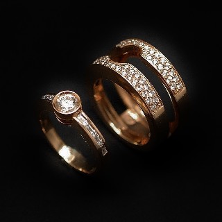 Bague Garel "Captive" Or rose 18k et Diamants. Taille 51