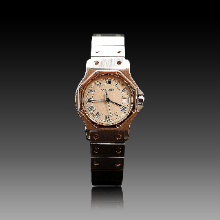 Montre Cartier homme "Santos" Octogonale en or et acier Quartz Vers 1990.