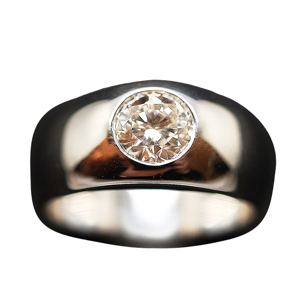 Bague Jonc Anglais en Or gris 18K Massif  avec Diamant Brillant 1,23 Cts K-VS2.