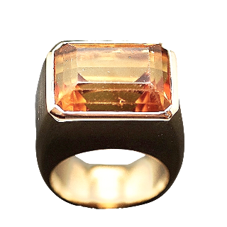 Bague Quartz fumé en Or jaune 18k massif .Taille 54.