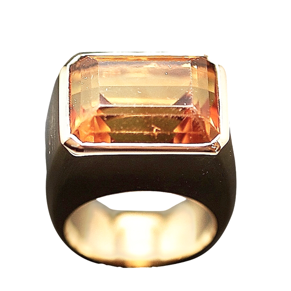 Bague Quartz fumé en Or jaune 18k massif .Taille 54.