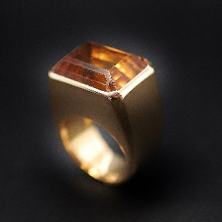 Bague Quartz fumé en Or jaune 18k massif .Taille 54.