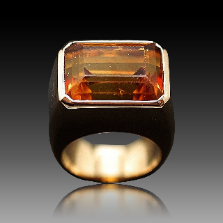 Bague Quartz fumé en Or jaune 18k massif .Taille 54.