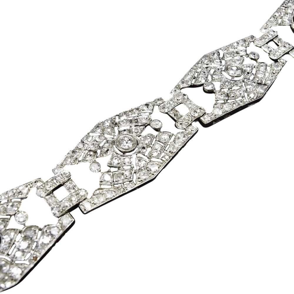 Bracelet Platine Art Déco Avec 9.0 Cts de Diamants