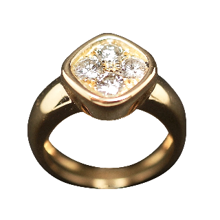 Bague Or Jaune 18K Massif  avec Diamants Brillants H-VS.