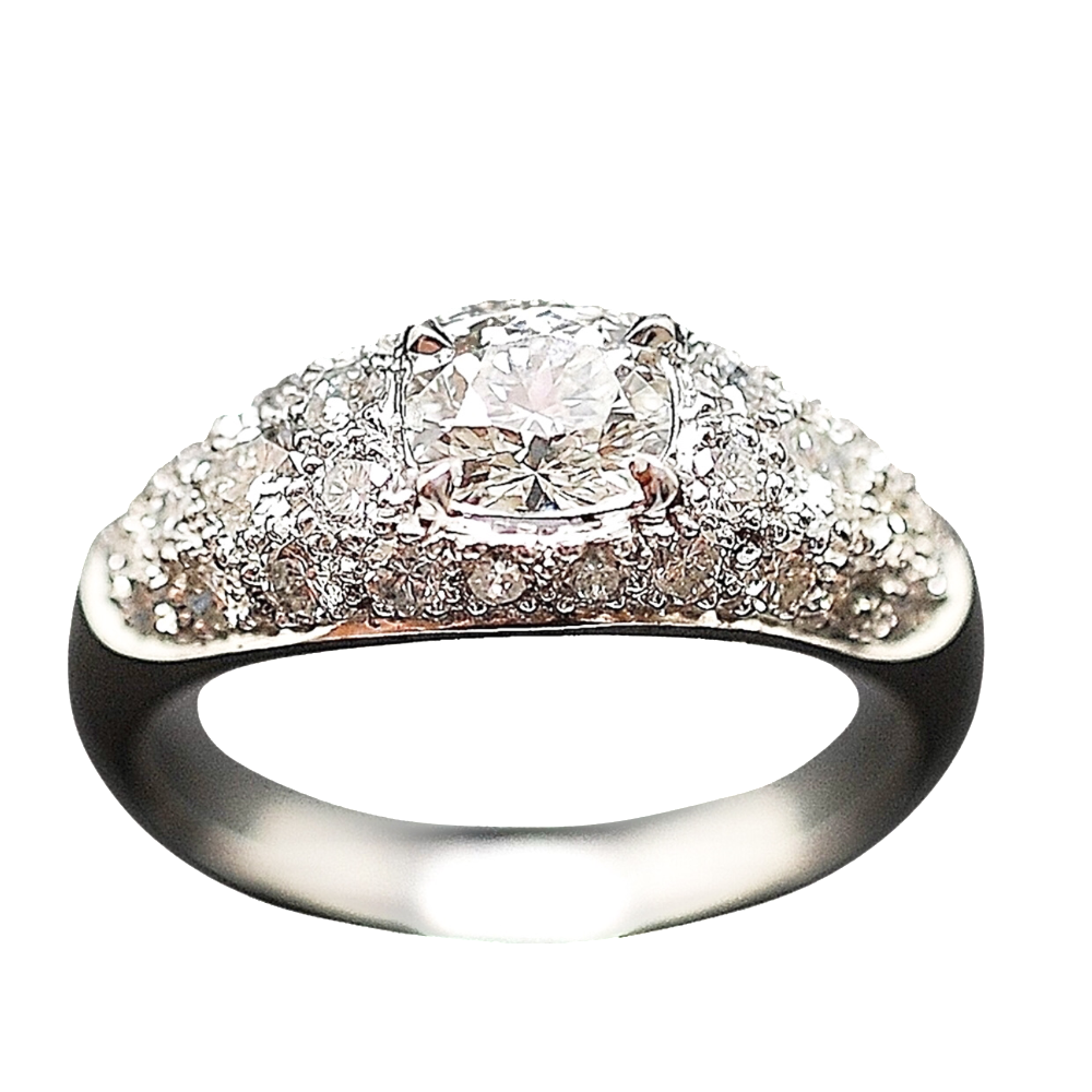 Bague Or Gris 18k avec 1.54 Cts de Diamants brillants et Coussin.