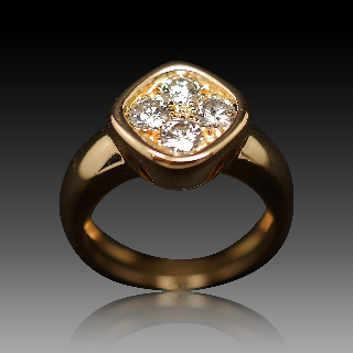 Bague Or Jaune 18K Massif  avec Diamants Brillants H-VS.