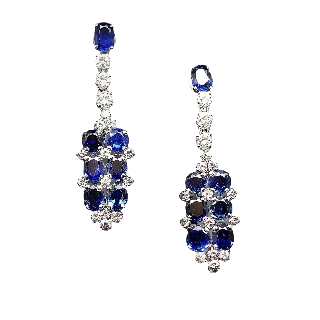 Boucles d'oreilles Pendantes en Platine avec Saphirs et Diamants.