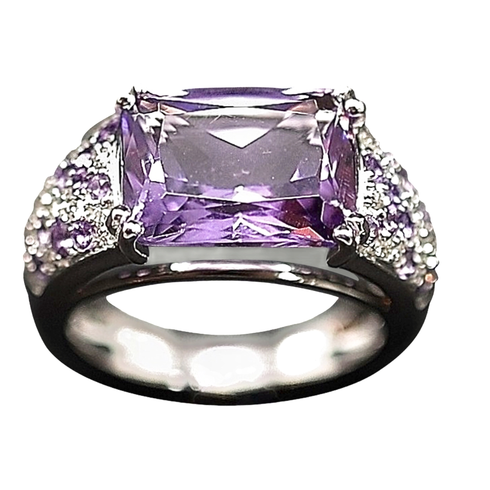 Bague Mauboussin "Ma princesse d'amour" Or Gris 18k Améthystes, Diamants. Taille 51.