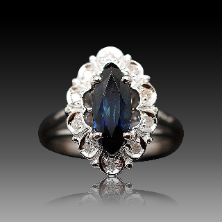Bague en or gris 18k avec saphir fin et diamants .Taille 53 Bague en or gris 18k avec saphir fin et diamants .Taille 53