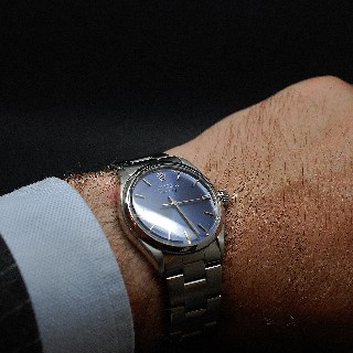 Montre Rolex Vintage Air king Acier de 1973 . Cadran bleu. Ref : 5500.