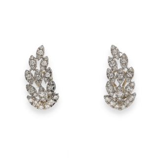 Boucles d’Oreilles Feuilles – Or Blanc 18k – Pavées...