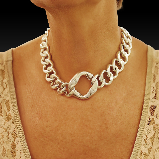 Collier Ras du Cou Hermes en Argent Maille Gourmette.