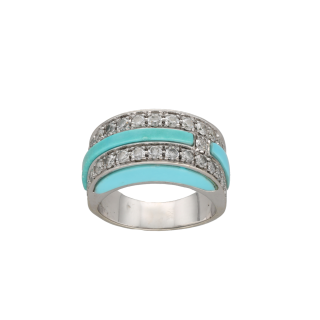 Bague Or Gris 18k – Turquoise & Diamants Brillants –...