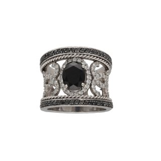 Bague Saphir 1,62 ct & Diamants Noirs 0,50 ct /...