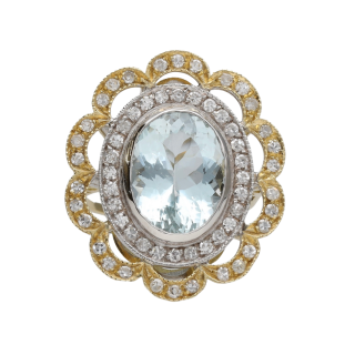 Bague Aigue-Marine env. 7 ct & Diamants env. 1,20 ct...