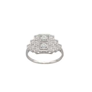 Bague Style Art Déco Diamants 0,65 ct G-VS – Or Gris...