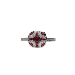 Bague Rubis & Diamants – Or Blanc 18k – Taille 53 –...