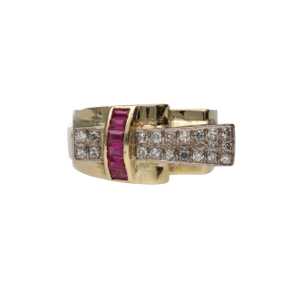 Bague Tank Rubis & Diamants 0,60 ct – Or Jaune 18k –...