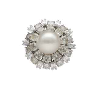 Bague Perle 12 mm & Diamants 4,5 ct – Or 18k –...