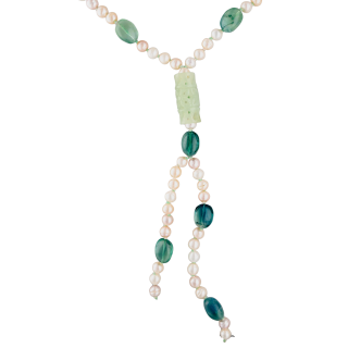 Collier Perles d’Eau Douce, Émeraudes & Jade Sculpté...