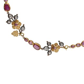 Collier Floral Rubis & Diamants Taille Rose – Or 18k...