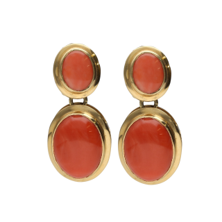 Boucles d’Oreilles Corail Cabochon – Or Jaune 18k –...