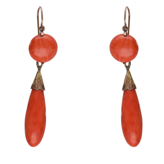 Boucles d’Oreilles Corail Cabochon & Pampilles – Or...