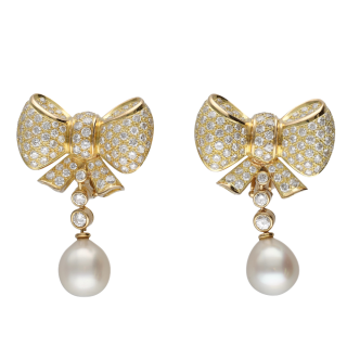 Boucles d’Oreilles Nœud Diamants 2 ct & Perles...