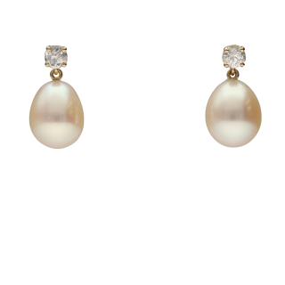Pendants d’Oreilles Perles Goutte 10 mm & Diamants...