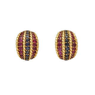 Clips d’Oreilles Saphirs & Rubis – Or Jaune 18k –...