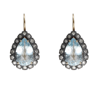 Boucles d’Oreilles Aigue-Marine 9,50 ct & Diamants –...