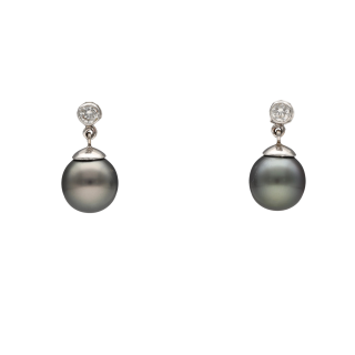 Boucles d’Oreilles Perles de Tahiti 8 mm & Diamants...