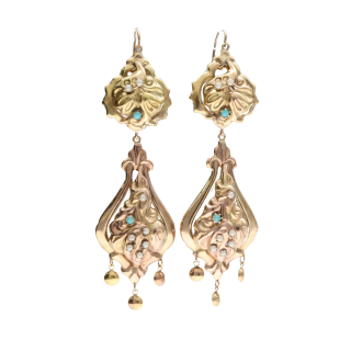 Boucles d’Oreilles Perles & Turquoises – Or 9k – 10...