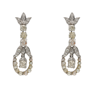 Pendants d’Oreilles Art Déco Perles & Diamants –...