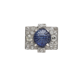 Bague Tank Saphir Gravé & Diamants 1,50 ct – Or 18k...