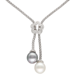 Collier négligé - Or gris 18k - Diamants 0,40 ct -...