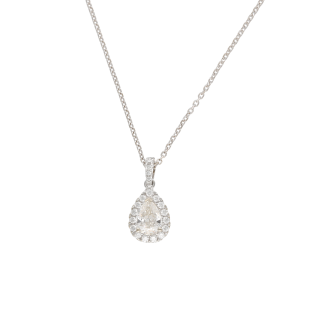 Chaîne pendentif - Or gris 18k - Diamant poire 0,90...