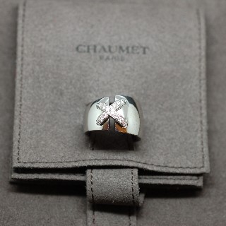 Bague Chaumet "Liens croisés Taille XL" or gris 18k diamants. taille 54.