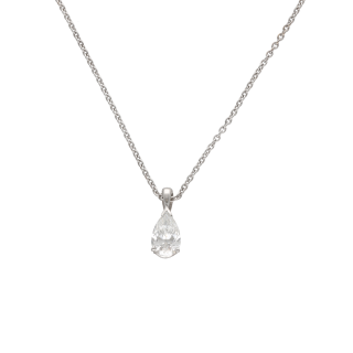 Collier pendentif - Or gris 18k - Diamant poire 1.01...