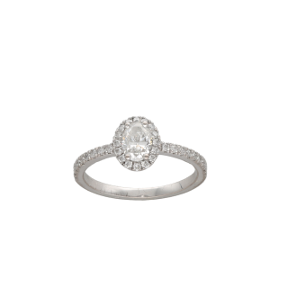 Solitaire - Or Gris 18k - Diamant Ovale 0,51 Ct...
