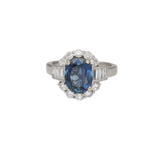 Bague - Saphir de Ceylan Ovale 2,7 Carats - Diamants...