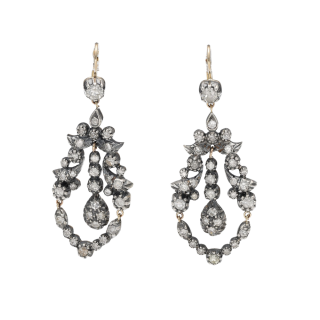 Boucles d’oreilles XIXème - Or et argent - Diamants...